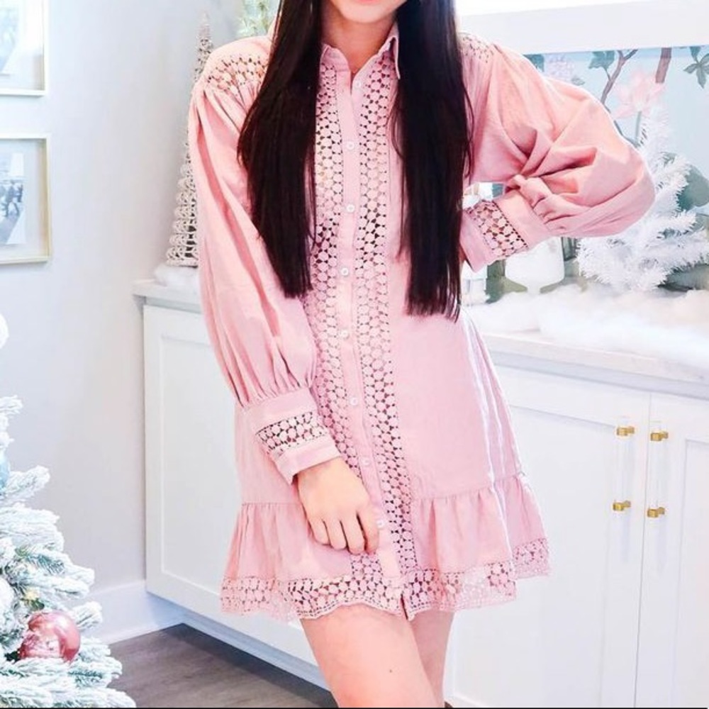 SIMPLEE Embroidery Mini Dress Ruffle Hem Long Sleeve Vintage Spring Beach Boho